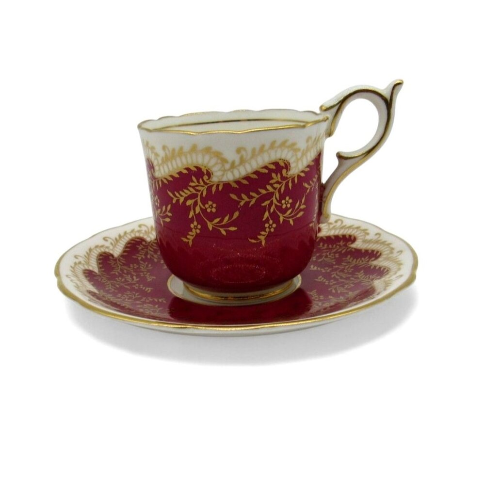 COALPORT Small Cup and Saucer Red and Gold Gilt England Vintage